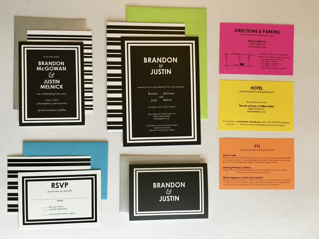 Neon wedding invitations - Bright color wedding invitation suite - Gay wedding invitations