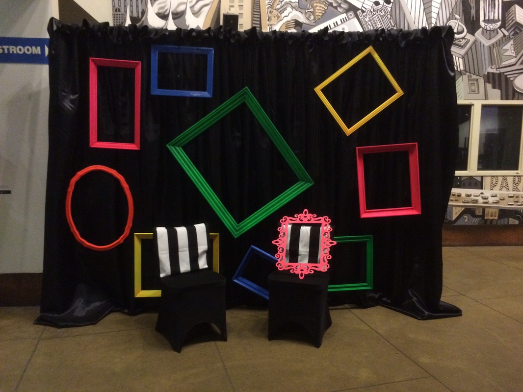 How to make a backdrop for photo booth - Pipe and drape kit plans and neon picture frame arrangement
